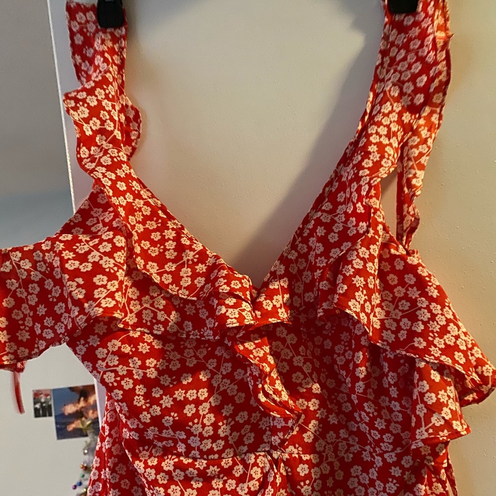 Red and white floral mini dress